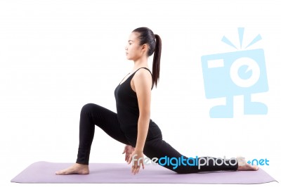 Asian Woman Health Care Yoga Posting Isolated White Background Stock Photo