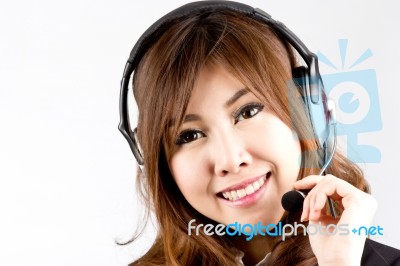 Asian Women Call Center Stock Photo