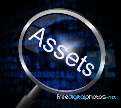 Assets Magnifier Indicates Valuables Searching And Search Stock Image