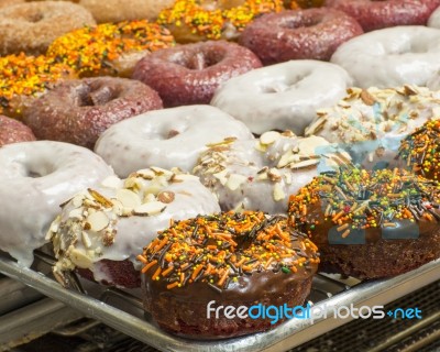 Assorted Freshly Made Donuts Stock Photo