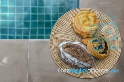 Assorted Pastry On Rattan Tray Stock Photo