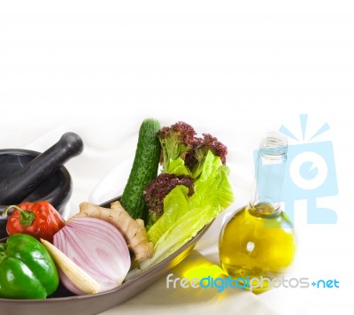 Assorted Vegetables And Extra Virgin Olive Oil Stock Photo