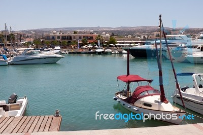 Assortment Of Boats In The Harbour At Latchi Stock Photo