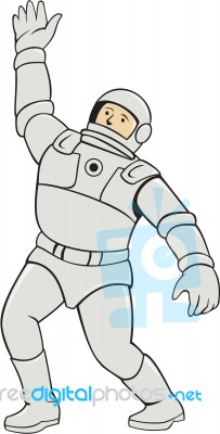 Astronaut Waving Front Cartoon Stock Image