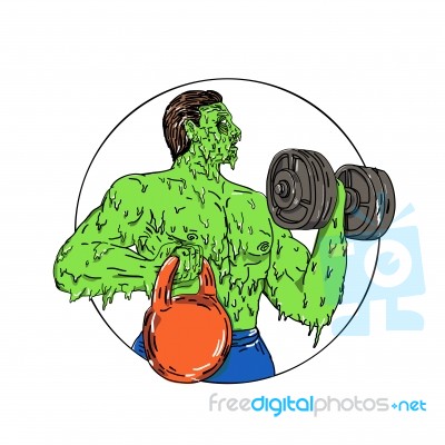 Athlete Fitness Dumbbell Kettlebell Grime Art Stock Image