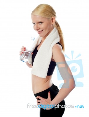 Athlete Lady With Bottle Stock Photo