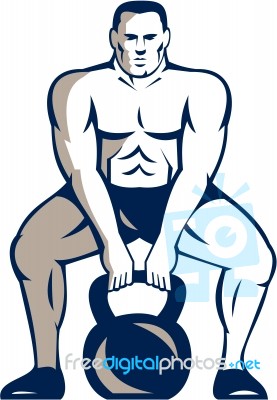 Athlete Weightlifter Lifting Kettlebell Retro Stock Image