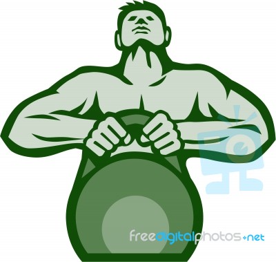 Athlete Weightlifter Lifting Kettlebell Retro Stock Image