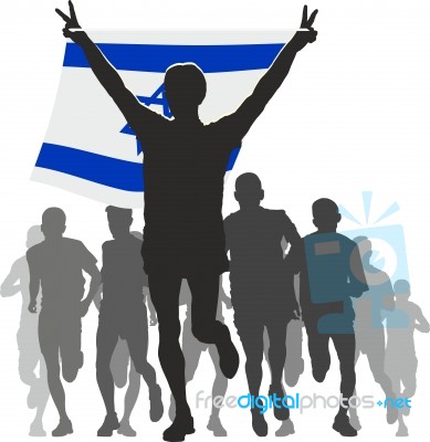 Athlete With The Israel Flag At The Finish Stock Image