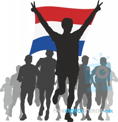 Athlete With The Netherlands Flag At The Finish Stock Image