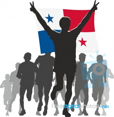 Athlete With The Panama Flag At The Finish Stock Image