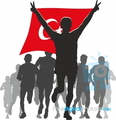 Athlete With The Turkey Flag At The Finish Stock Image