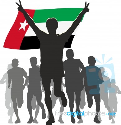 Athlete With The United Arab Emirates Flag At The Finish Stock Image