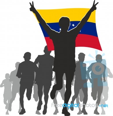 Athlete With The Venezuela Flag At The Finish Stock Image