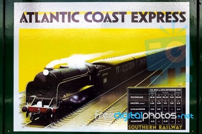 Atlantic Coast Express Poster At Horsted Keynes Station Stock Photo