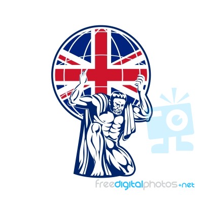 Atlas Carrying Globe British Union Jack Flag Stock Image