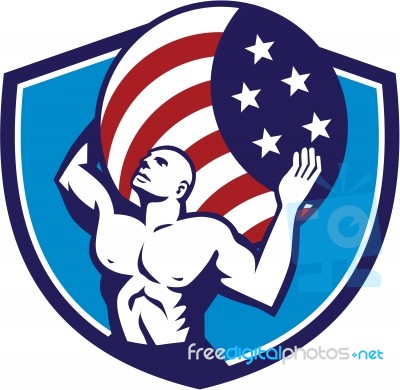 Atlas Carrying Globe Usa Flag Crest Retro Stock Image