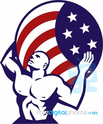 Atlas Carrying Globe Usa Flag Retro Stock Image