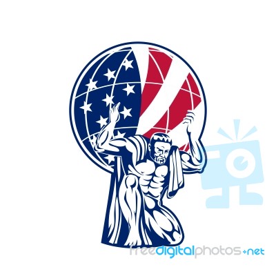 Atlas Carrying Globe With Usa Flag Stock Image