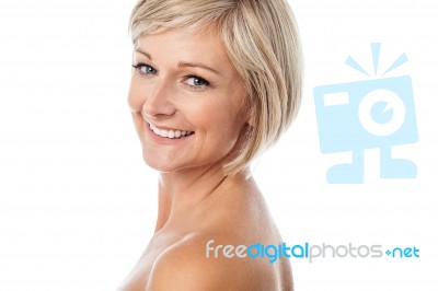 Attractive Aged Lady Facing Camera Stock Photo