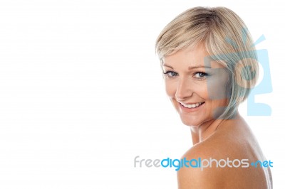 Attractive Aged Lady Posing To Camera Stock Photo