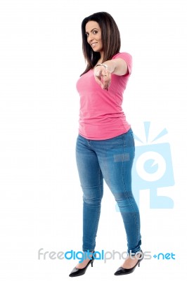 Attractive Casual Women Pointing Stock Photo