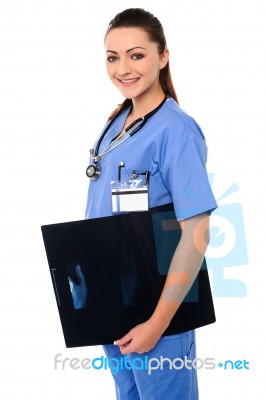 Attractive Doctor Holding X-ray Report Stock Photo