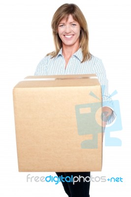 Attractive Executive Posing With A Packed Carton Stock Photo