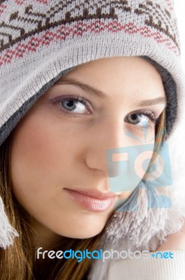 Attractive Face Of Female Wearing Cap Stock Photo