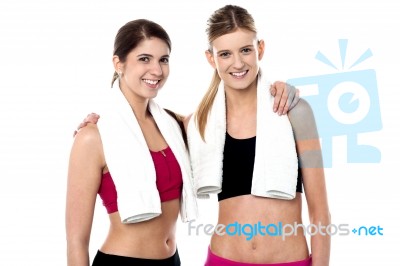 Attractive Fitness Girls Posing Casually Stock Photo