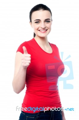 Attractive Girl Showing Thumbs Up Stock Photo