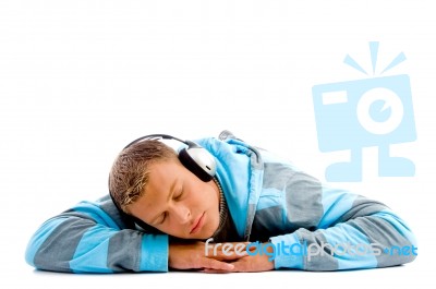 Attractive Male Enjoying Music Stock Photo