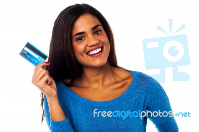 Attractive Model Displaying Her Cash Card Stock Photo