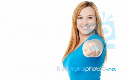 Attractive Stylish Girl Pointing You Stock Photo