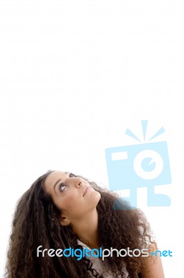 Attractive Woman Looking Upwards Stock Photo