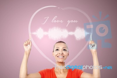 Attractive Woman With Heart Graphics Stock Photo