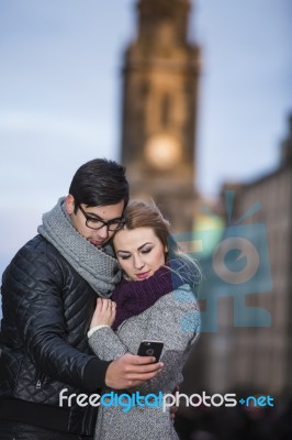 Attractive Young Couple Making Selfie Stock Photo