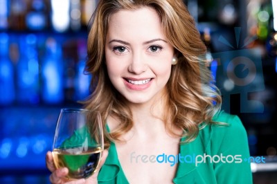 Attractive Young Girl Drinking Wine Stock Photo