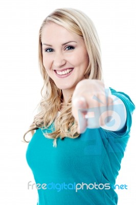 Attractive Young Girl Pointing You Stock Photo