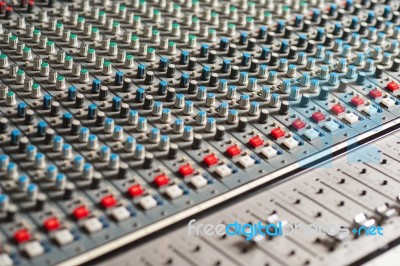 Audio Mixing Console, Closeup Shot Stock Photo