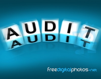 Audit Blocks Displays Investigation Examination And Scrutiny Stock Image