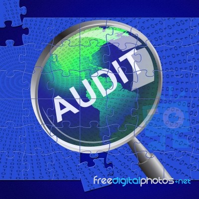 Audit Magnifier Means Auditor Searches And Magnify Stock Image