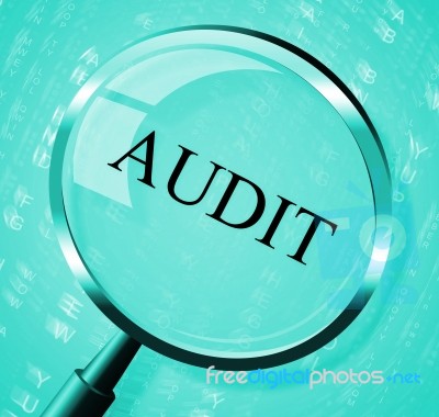 Audit Magnifier Shows Searching Auditing And Magnification Stock Image