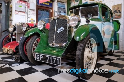 Austin Swallow In The Motor Museum At Bourton-on-the-water Stock Photo