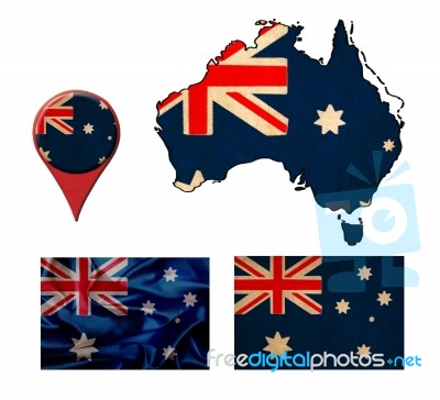 Australia Flag, Map And Map Pointers Stock Image