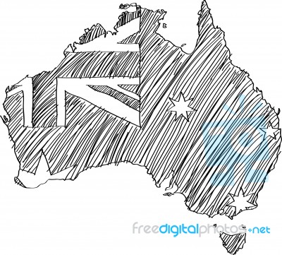 Australia Flag Map Sketched Stock Image