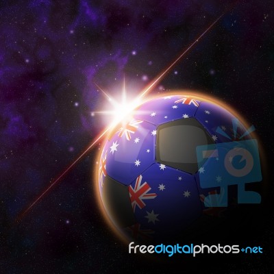 Australia Flag On 3d Football With Rising Sun Stock Image