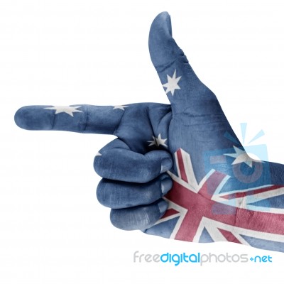 Australia Flag On Shooting Hand Stock Photo