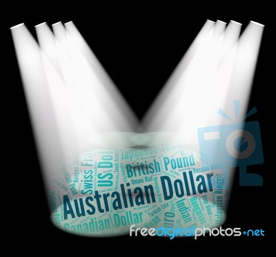 Australian Dollar Means Worldwide Trading And Currencies Stock Image