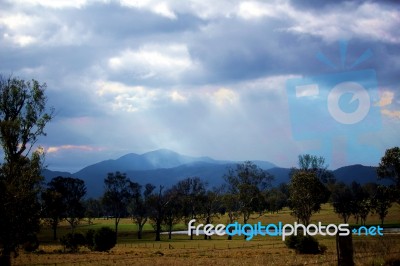 Australian Landscape With Sunbeams Stock Photo